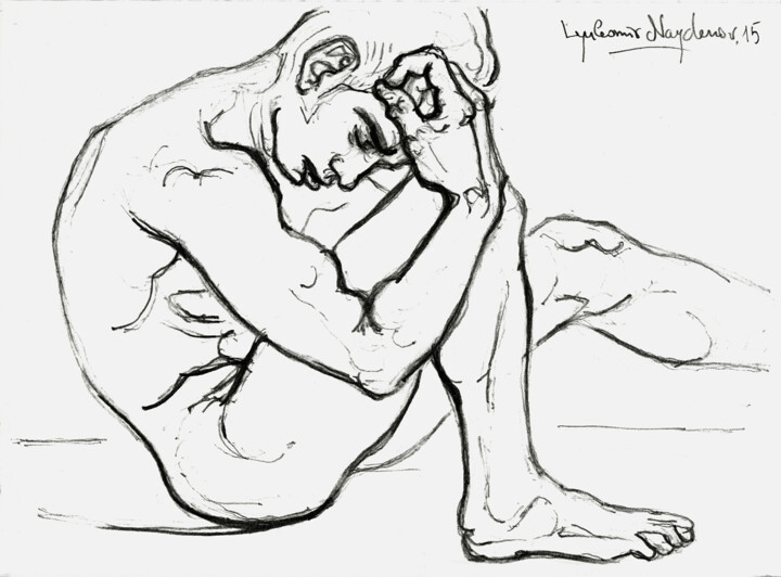 Drawing titled "Nude (Sadness)" by Lyubomir Naydenov, Original Artwork, Pencil