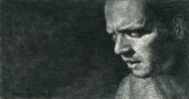 Disegno intitolato "Male portrait III" da Lyubomir Naydenov, Opera d'arte originale, Carbone