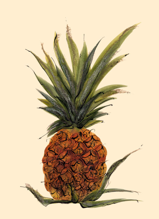 Картина под названием "Pineapple" - Lyubov Fonareva, Подлинное произведение искусства, Акварель