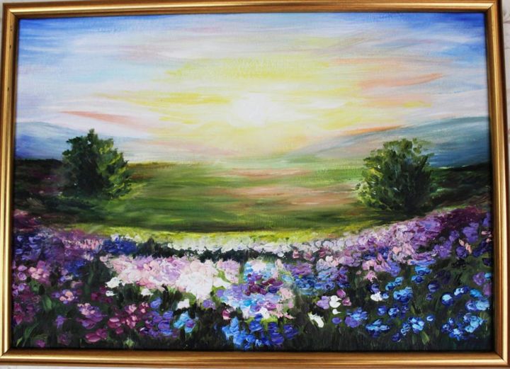 Painting titled "Весна" by Liubov Dulina, Original Artwork, Oil