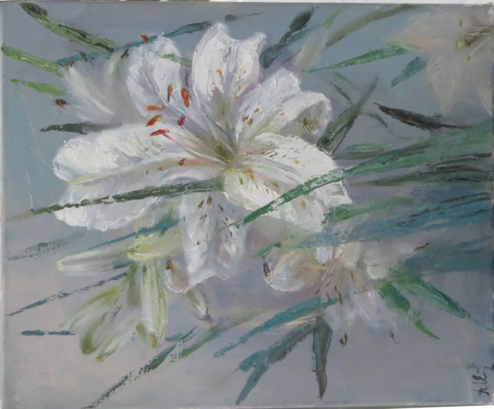 Painting titled "White on grey" by Lyudmila Aytuarova, Original Artwork, Oil