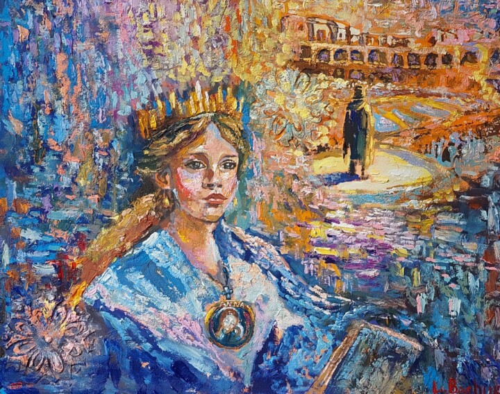 Painting titled "Henry et Anna aux J…" by Lyudmila Bashuk, Original Artwork, Oil Mounted on Cardboard