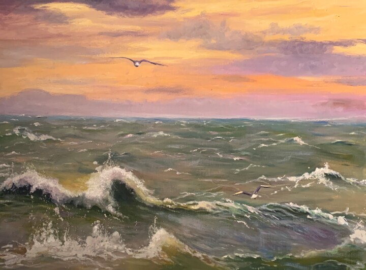 Schilderij getiteld "Северное море" door Lyudmila Bezuglaya, Origineel Kunstwerk, Olie