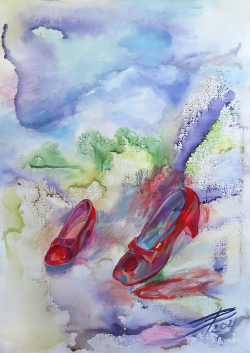 Peinture intitulée "Red shoes" par Lyudmila Chupina, Œuvre d'art originale, Acrylique