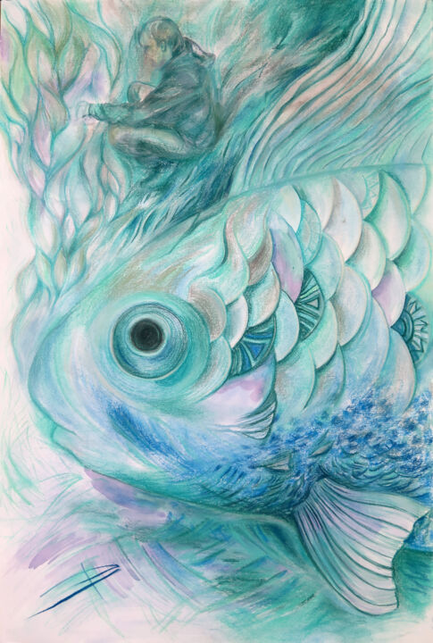 Картина под названием "Point. A fish swimm…" - Lyudmila Chupina, Подлинное произведение искусства, Пастель