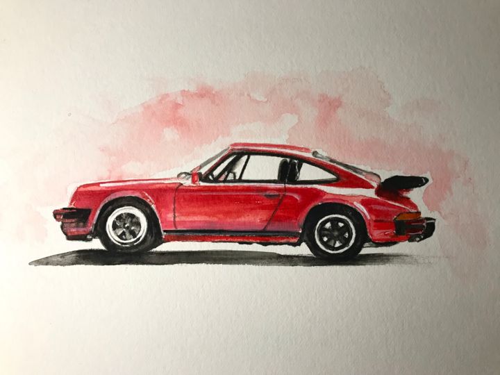 Pintura titulada "Porsche 911 Turbo" por Luka Zlatkovic, Obra de arte original, Acuarela