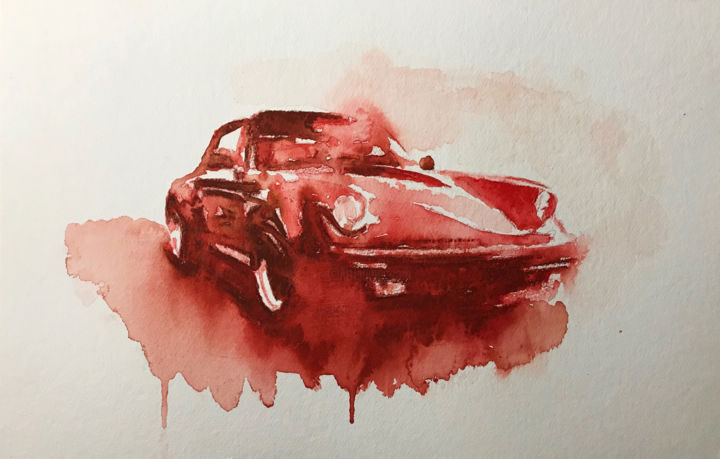 Peinture intitulée "Porsche 911 Turbo" par Luka Zlatkovic, Œuvre d'art originale, Aquarelle