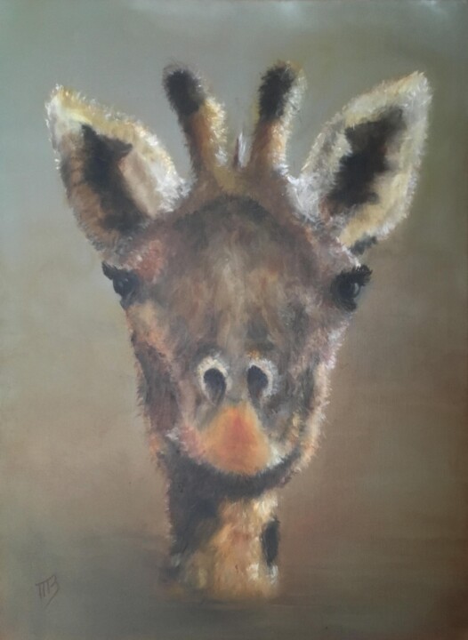 Peinture intitulée "1/100 000, Girafe" par M Batté Gauthier (M B), Œuvre d'art originale, Huile