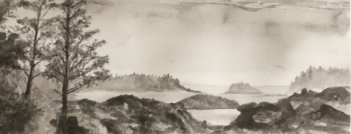 Peinture intitulée "Ucluelet View" par M Batté Gauthier (M B), Œuvre d'art originale, Encre