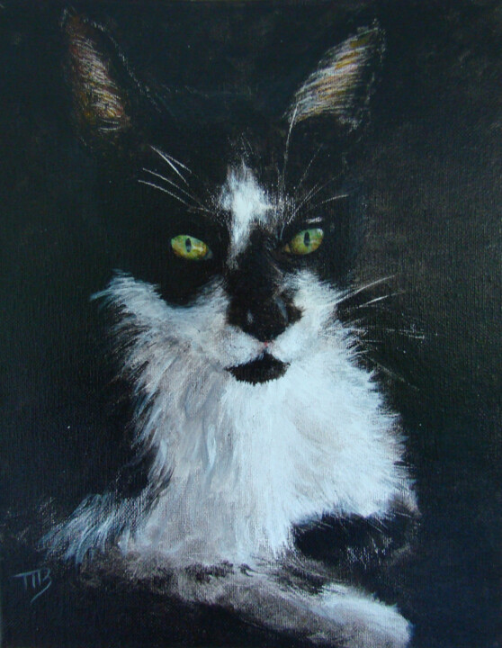 Peinture intitulée "Portrait de chat" par M Batté Gauthier (M B), Œuvre d'art originale, Acrylique
