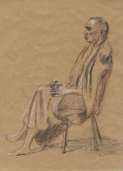 Dessin intitulée "L'homme soucieux VE…" par M Batté Gauthier (M B), Œuvre d'art originale, Pastel