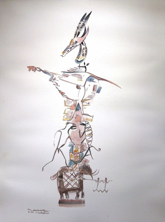 Painting titled "Cantastorie" by Maurizio Cavicchiola, Original Artwork, Watercolor