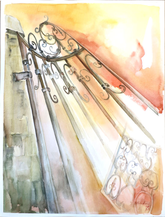 Painting titled "Série Portões - Cas…" by M.Clarice Sarraf, Original Artwork, Watercolor