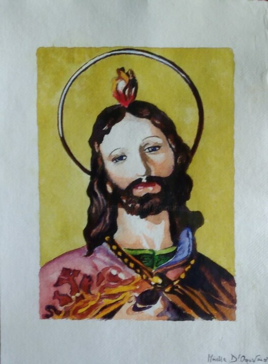 Pittura intitolato "San Giuda Taddeo" da M.D-Agostino, Opera d'arte originale, Acquarello