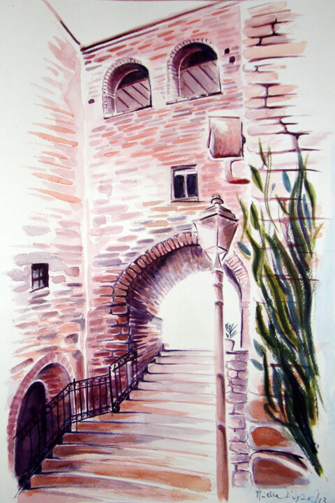 Painting titled "SCORCIO DEL CASTELL…" by M.D-Agostino, Original Artwork, Watercolor