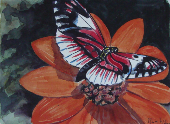 Pittura intitolato ""Farfalle"" da M.D-Agostino, Opera d'arte originale, Acquarello