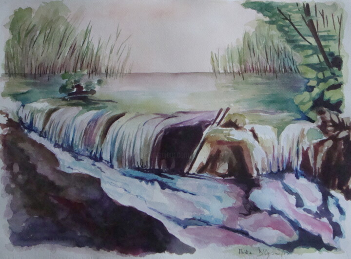 Painting titled ""PLITVICKA" - Acque…" by M.D-Agostino, Original Artwork, Watercolor