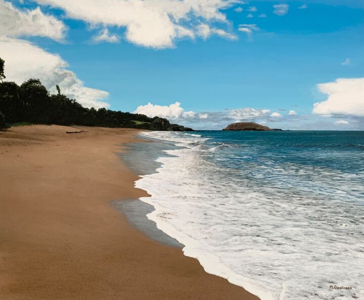 Peinture intitulée "« Plage déserte en…" par Mickael Gastineau, Œuvre d'art originale, Acrylique Monté sur Châssis en bois