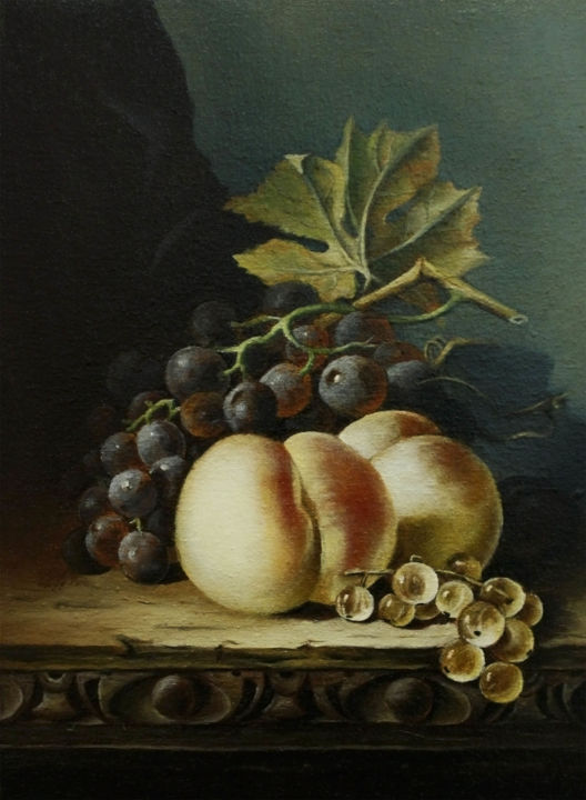 Pittura intitolato "Still Life With Pea…" da Mariia Iakovleva, Opera d'arte originale, Olio Montato su Pannello di legno