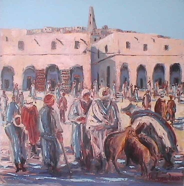 Peinture intitulée "Souk de Ghardaia" par M'Hamed Saci, Œuvre d'art originale