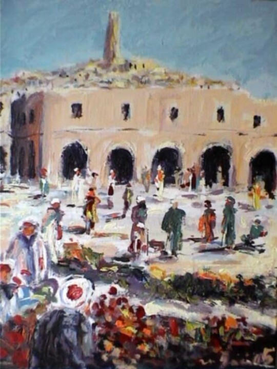 Pintura titulada "Souk de ghardaia 1" por M'Hamed Saci, Obra de arte original