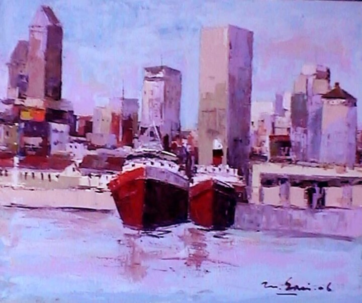 Painting titled "Vue du port " by M'Hamed Saci, Original Artwork
