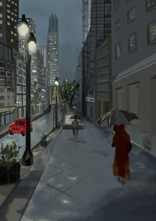Grafika cyfrowa / sztuka generowana cyfrowo zatytułowany „Raining Night” autorstwa M.I_gallery, Oryginalna praca, Malarstwo…
