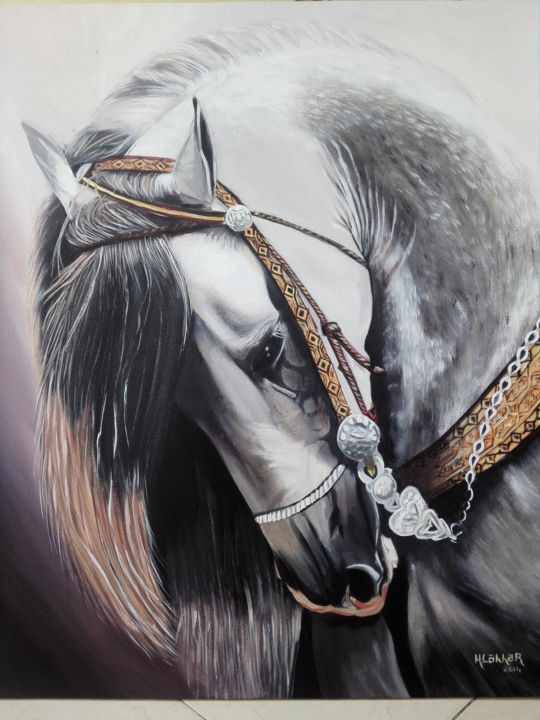 Pittura intitolato "la beauté du cheval…" da Mohammed Lakhdar, Opera d'arte originale, Acrilico