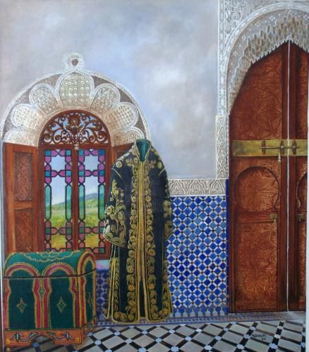 Malerei mit dem Titel "Tradition morte" von Mohammed Lakhdar, Original-Kunstwerk, Öl