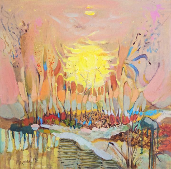 Pintura intitulada "Reflected sky" por Milena Dimitrova, Obras de arte originais, Óleo