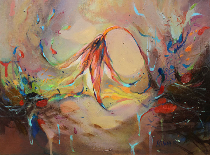Картина под названием "Abstract Flower 3" - Milena Dimitrova, Подлинное произведение искусства, Масло