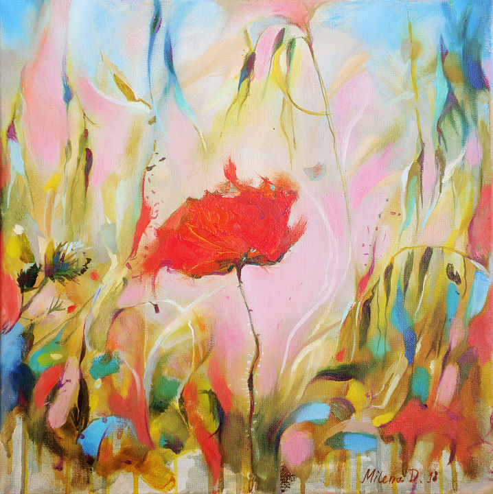 Ζωγραφική με τίτλο "Poppy- Original Oil…" από Milena Dimitrova, Αυθεντικά έργα τέχνης, Λάδι