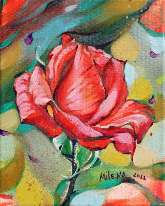 Ζωγραφική με τίτλο "Rose" από Milena Dimitrova, Αυθεντικά έργα τέχνης, Λάδι