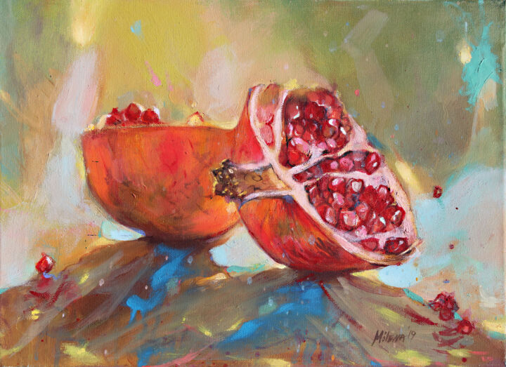 Painting titled "Pomegranate" by Milena Dimitrova, Original Artwork, Oil