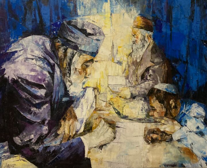 Peinture intitulée "La Leçon d’Hébreux…" par M Messager, Œuvre d'art originale, Huile