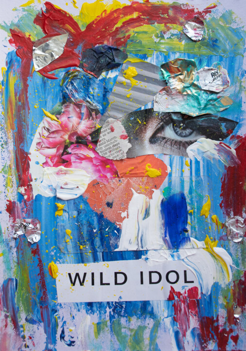 Collagen mit dem Titel "Wild Idol" von M. Mystery Artist, Original-Kunstwerk, Collagen