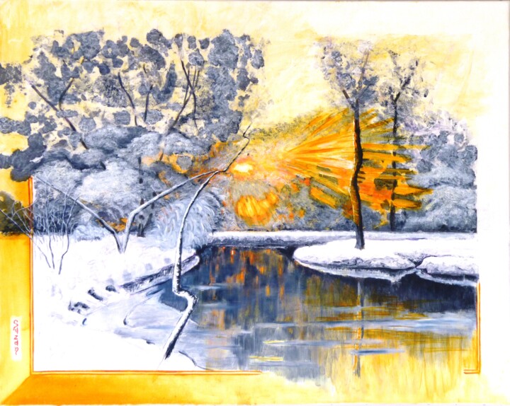 Schilderij getiteld "Soleil d'hiver" door M.Ou Mme Rajot Jean Louis, Origineel Kunstwerk, Olie