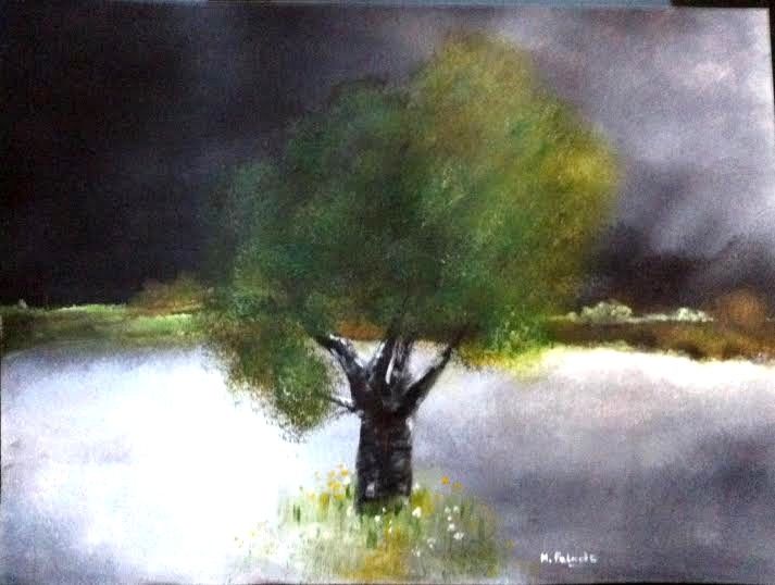 Pittura intitolato "L'arbre à soucis" da M Palade, Opera d'arte originale, Acrilico