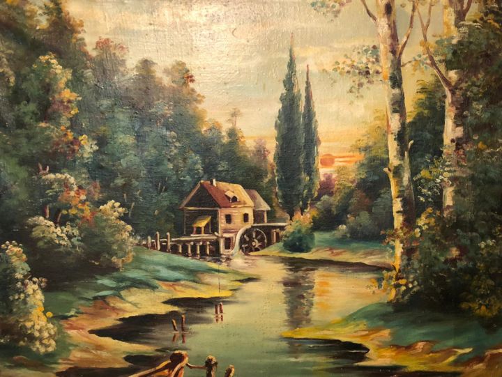 Malerei mit dem Titel "Water Mill" von M. Pechetsov, Original-Kunstwerk, Öl