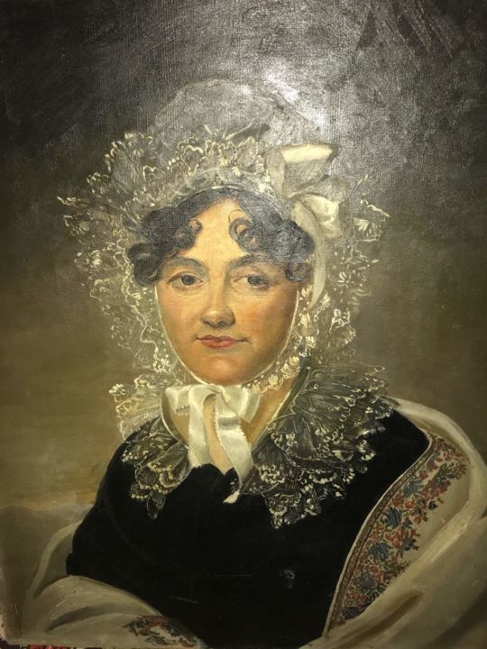 Painting titled "женщина в белом кру…" by Mihaela Raileanu, Original Artwork, Oil