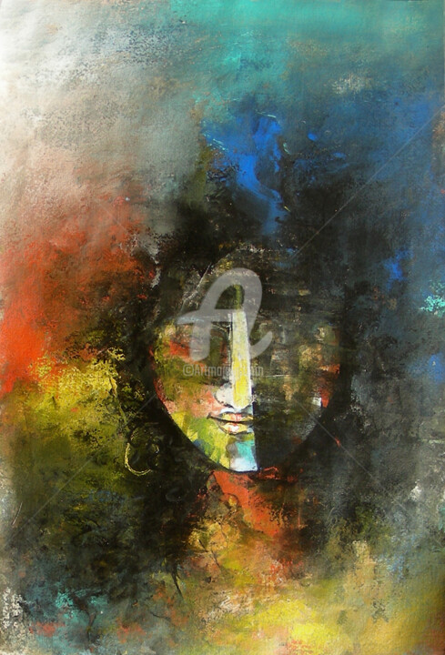 Painting titled "Abstract Face _11" by M. Singh, Original Artwork, Oil