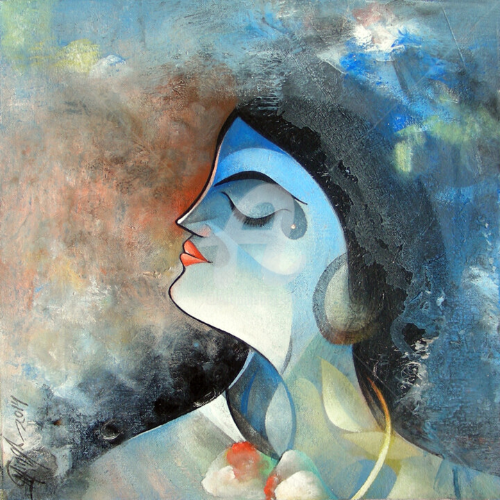 Pittura intitolato "Face" da M. Singh, Opera d'arte originale, Olio