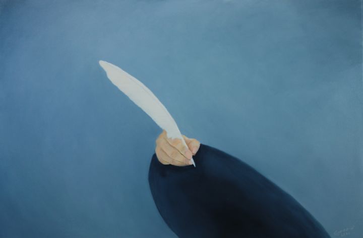 Painting titled "Gęsie pióro" by Marek Szpakowski, Original Art, Oil