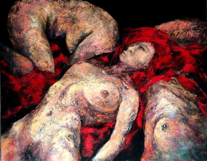 Painting titled "Figuras" by Magdalena Weber, Original Artwork, Oil