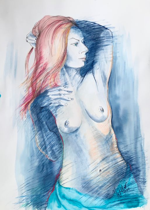 Pintura titulada "Nude mix Technik" por Magdalena Weber, Obra de arte original, Pastel