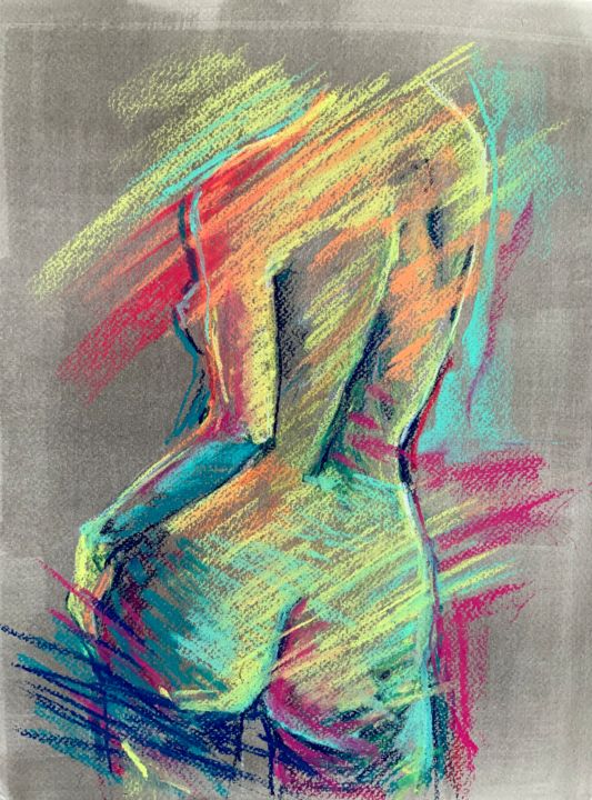 Drawing titled "Multicolored nude w…" by Magdalena Weber, Original Artwork, Pastel