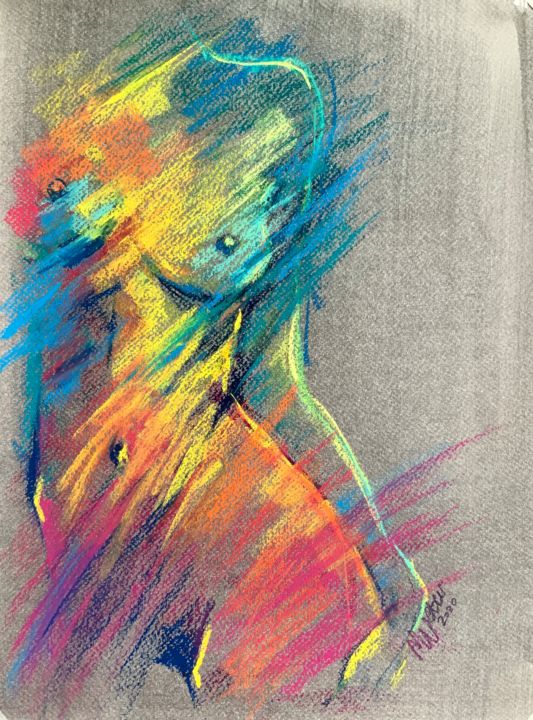 Desenho intitulada "Multicolored nude…" por Magdalena Weber, Obras de arte originais, Pastel