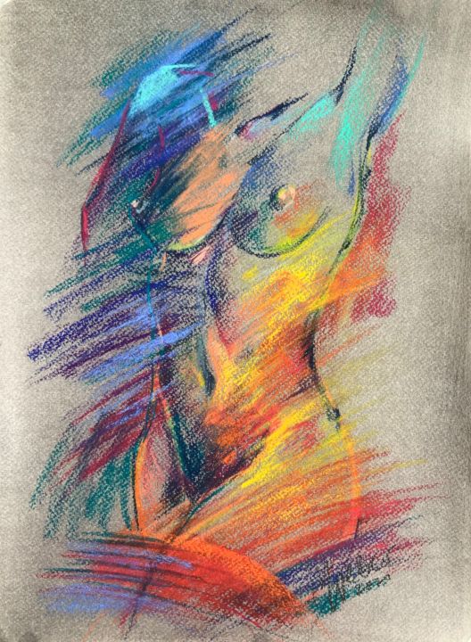 Painting titled "Multicolored  nude…" by Magdalena Weber, Original Artwork, Pastel