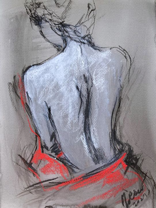 Painting titled "Female Body Sketch" by Magdalena Weber, Original Art, Charcoal