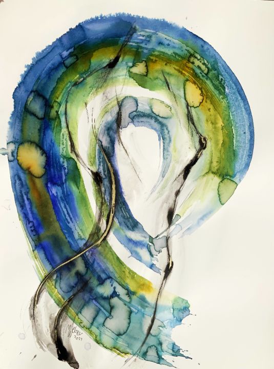 Painting titled "The Water Drop" by Magdalena Weber, Original Art, Watercolor